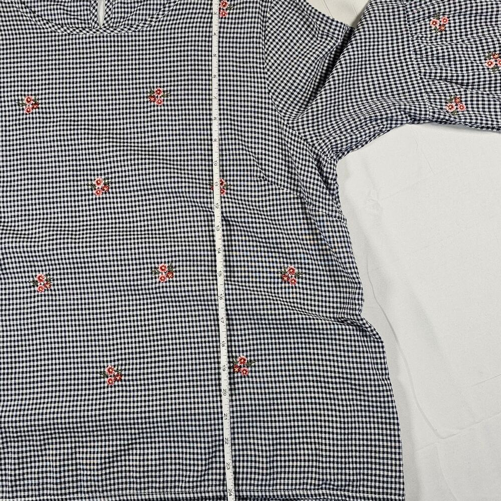 Gingham Floral Embroidered Blouse Cottagecore Top Loose Fit Women's - Picture 8 of 8